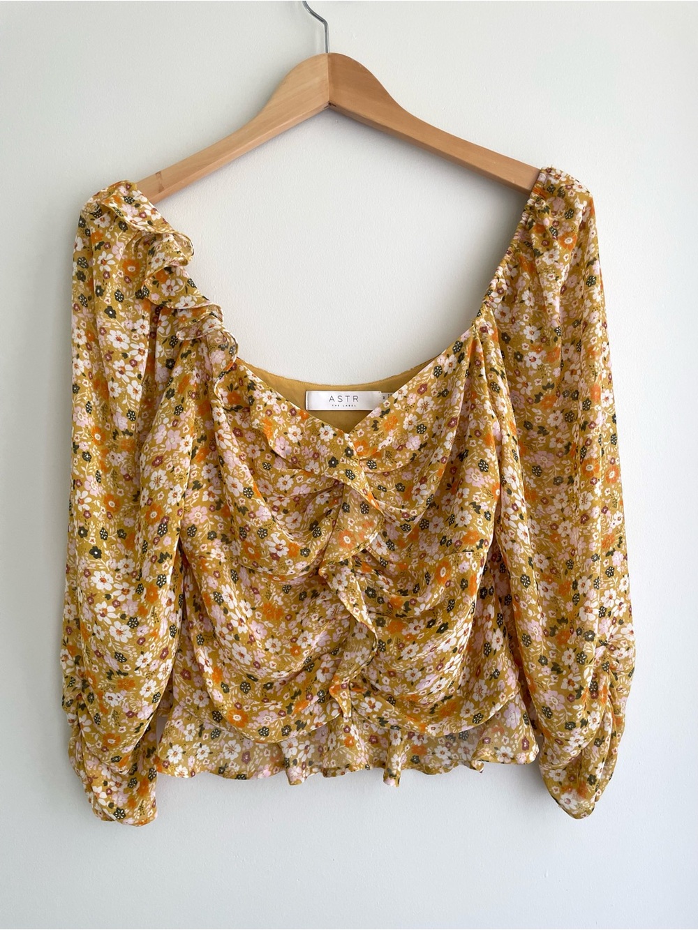 ASTR Yellow Floral Ruffle Cottagecore Whimsy Fairy Blouse